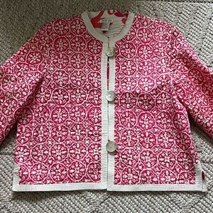 PATTY KIM Reversible Floral Quilted JACKET Large L Pink White